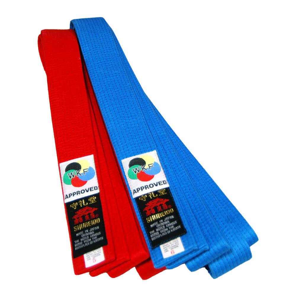 Karate Wettkampfgürtel SHUREIDO Kumite Rot oder Blau Baumwolle - WKF 3 Karate Wettkampfgürtel SHUREIDO Kumite Rot oder Blau Baumwolle - WKF