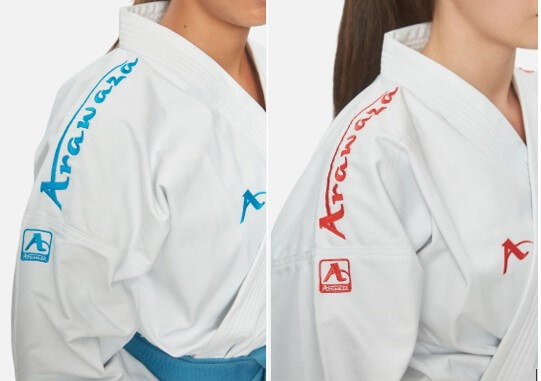 Karateanzug Karate Kata Deluxe Evo Combo Set - PL ROT und BLAU - WKF - Arawaza 3 Kimono Karateanzug Kata Deluxe Evo Combo Set - Premier League ROT und BLAU - WKF - Arawaza