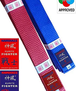 Karate Wettkampfgürtel KUMITE-FIGHTER KAMIKAZE Satin Rot oder Blau-wkf-approved