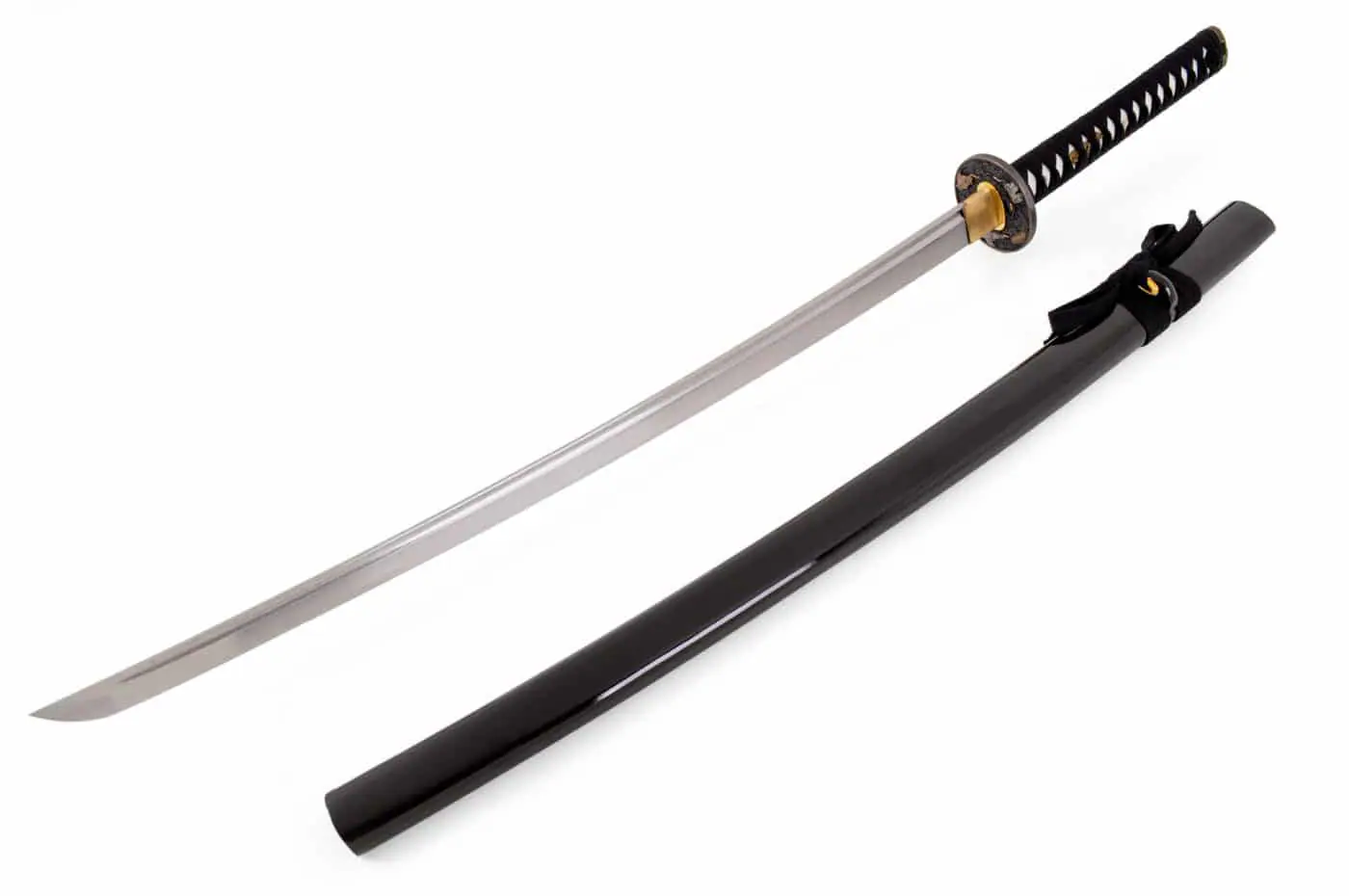 katana-die-scharfe-Klinge-und-eine-Holzgabel