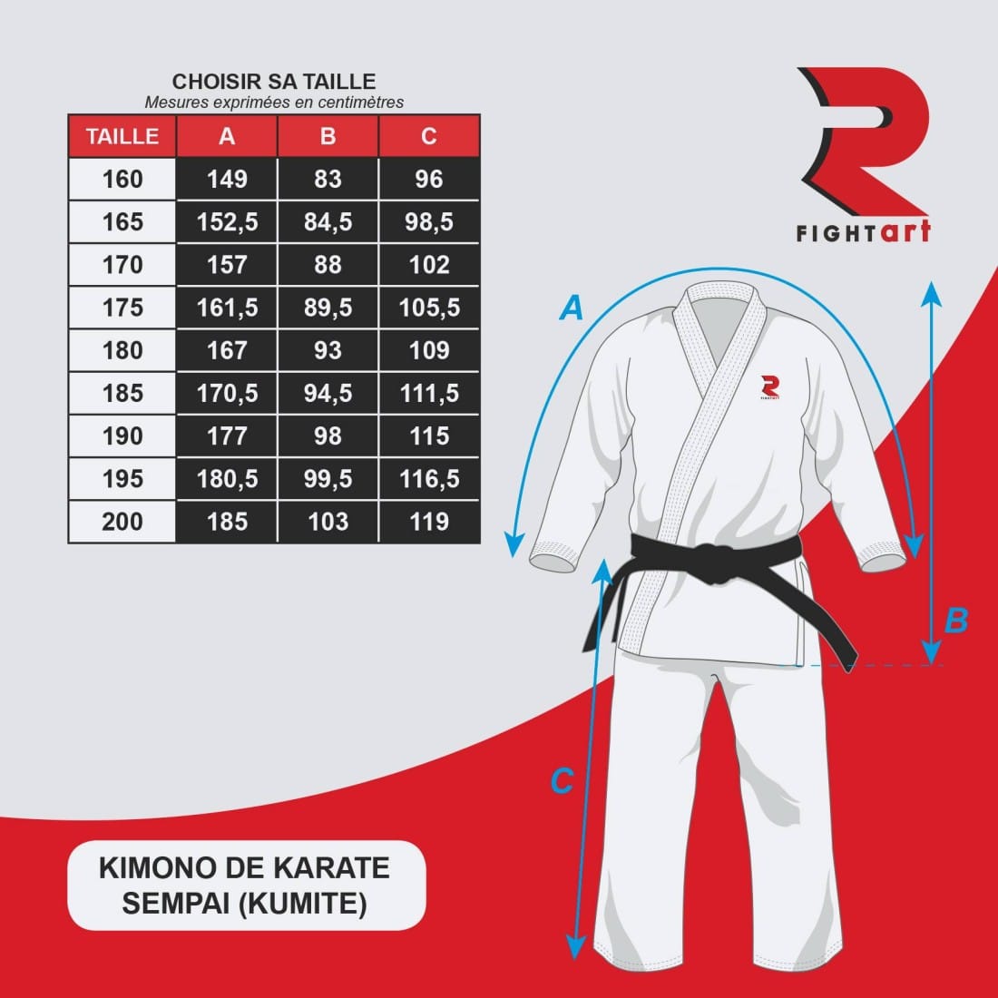 Keikogi Karateanzug - Fight-Art (Copie) 4 kimono-karate-competition-kumite-modele-sempai-wkf taille