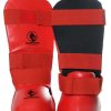 proteges tibias pieds karate contact rouge